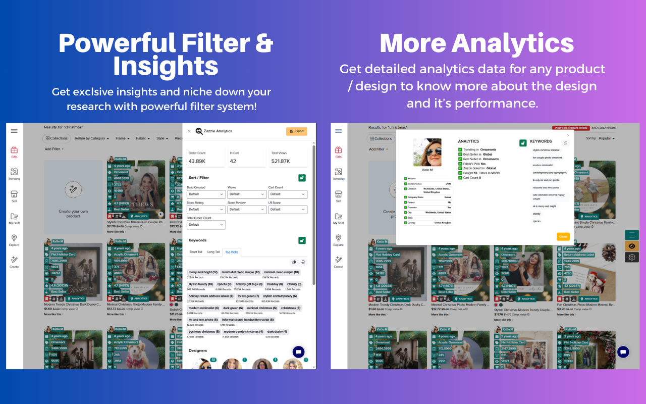 Zazzle Analytics - Zazzle için En İyi Araç - Araştırma, analiz, optimizasyon için Zazzle Analytics medya 3