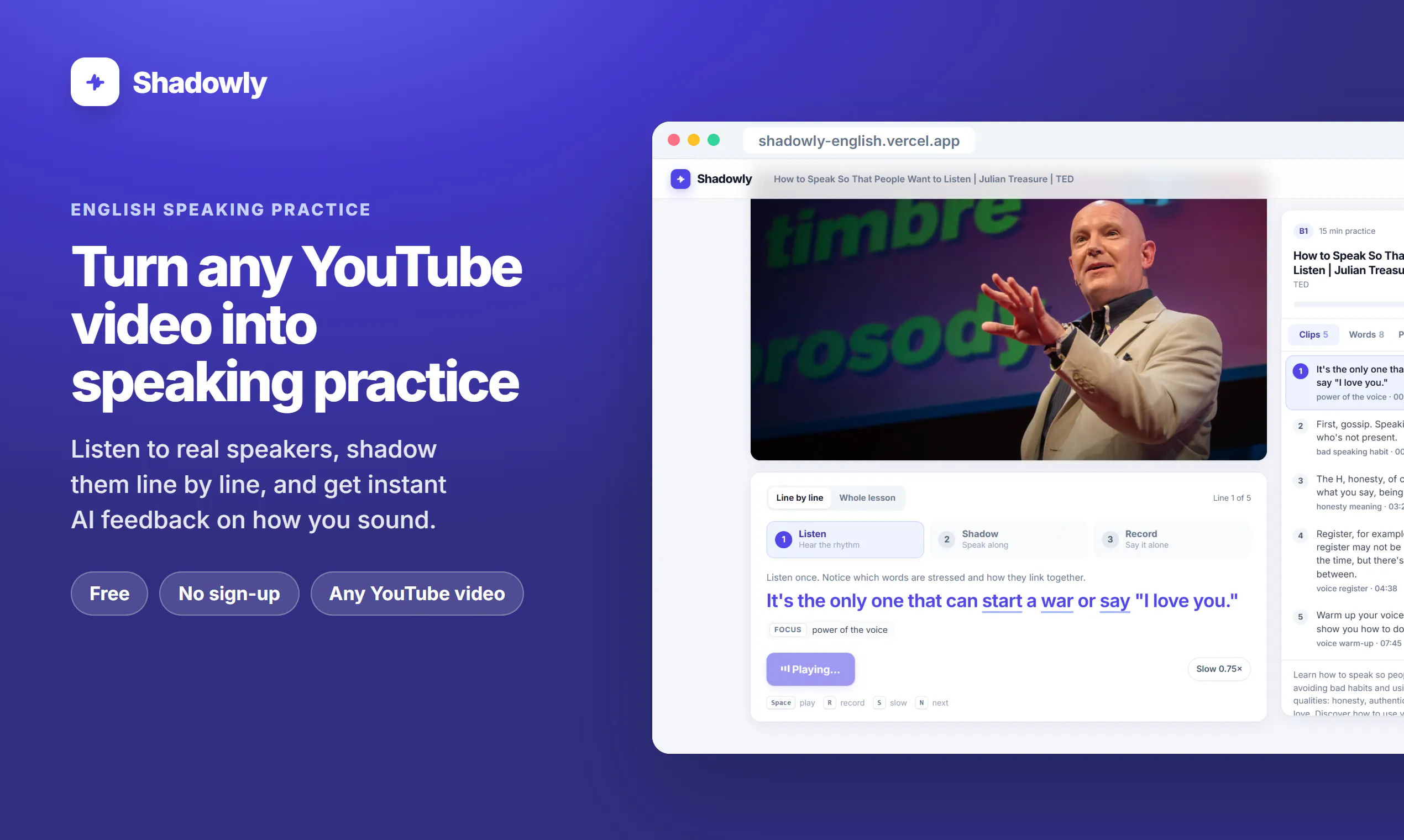 Shadowly — Speak English like the video gallery image