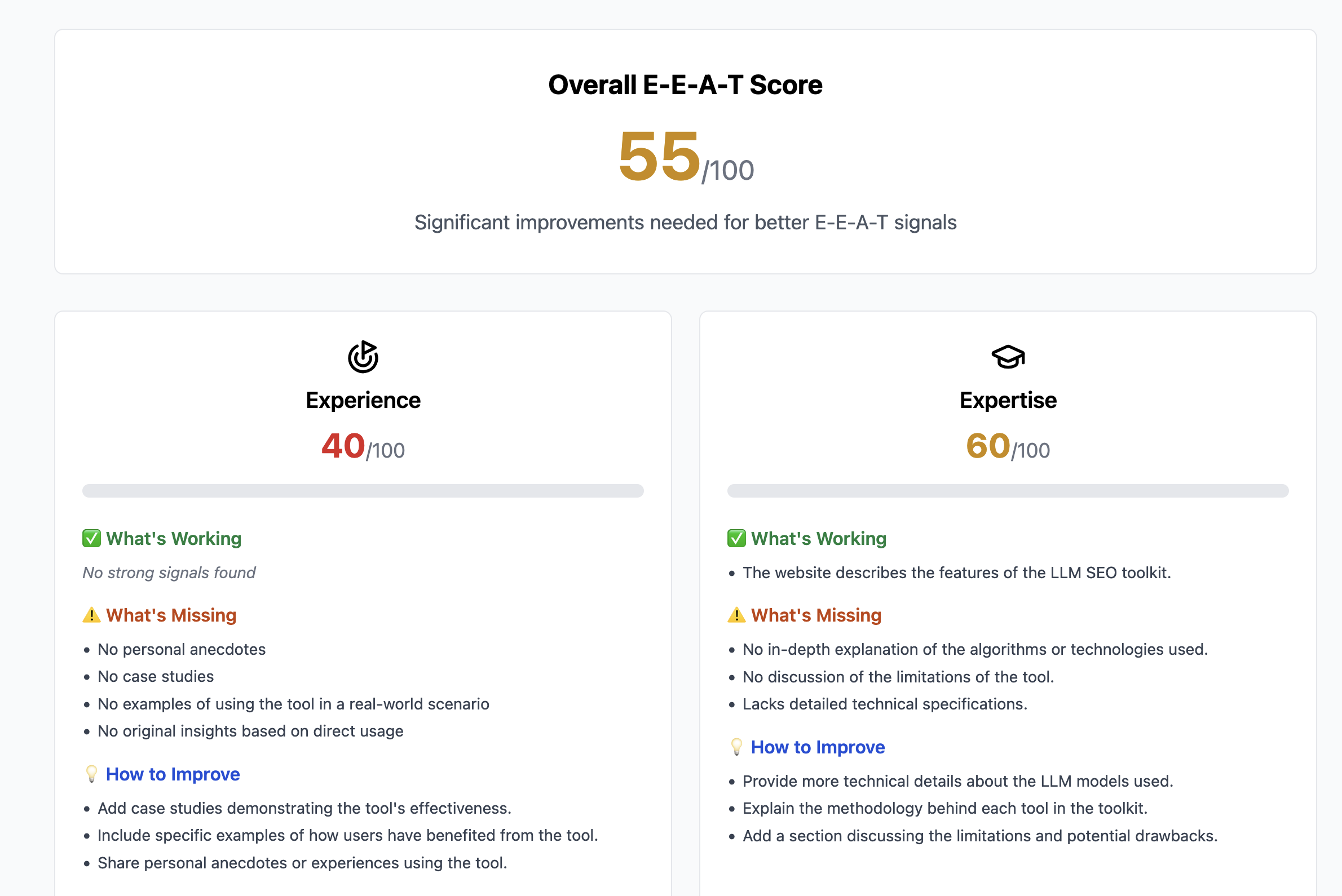llm seo eeat - ตรวจสอบ SEO ฟรีสำหรับแนวทางเนื้อหา E-E-A-T ของ Google media 2