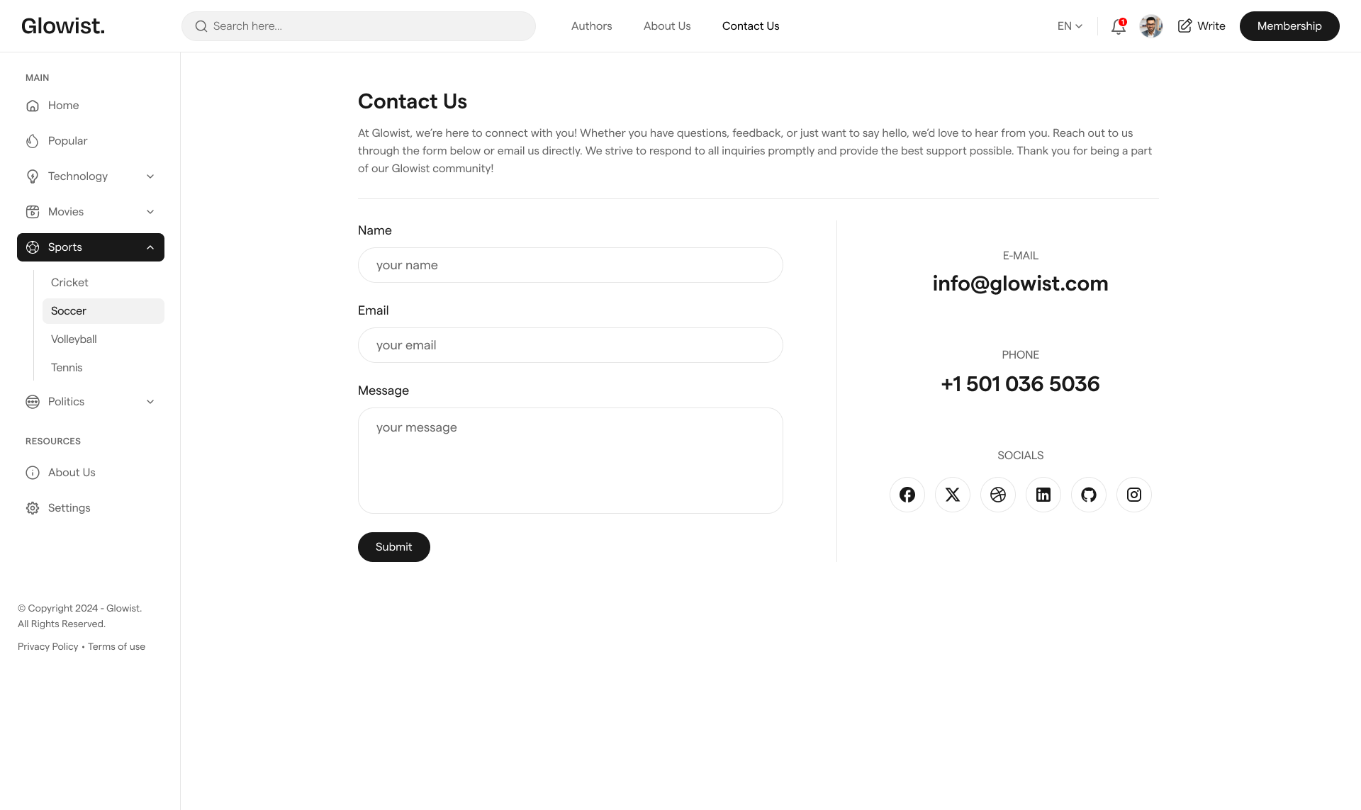 GLOWIS: Templat laman web blog html media 9