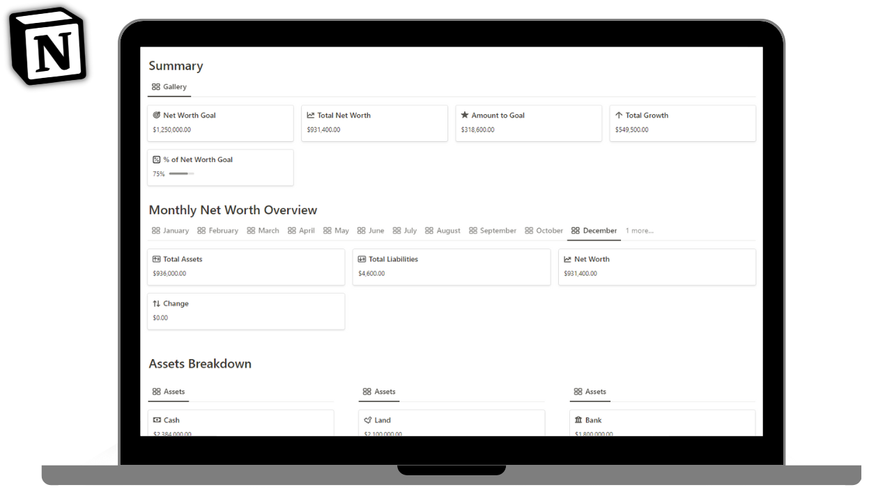 Notion Net Worth Tracker - Finansal sağlığınızı izleyin ve zaman içinde net değeri değerlendirin medya 3