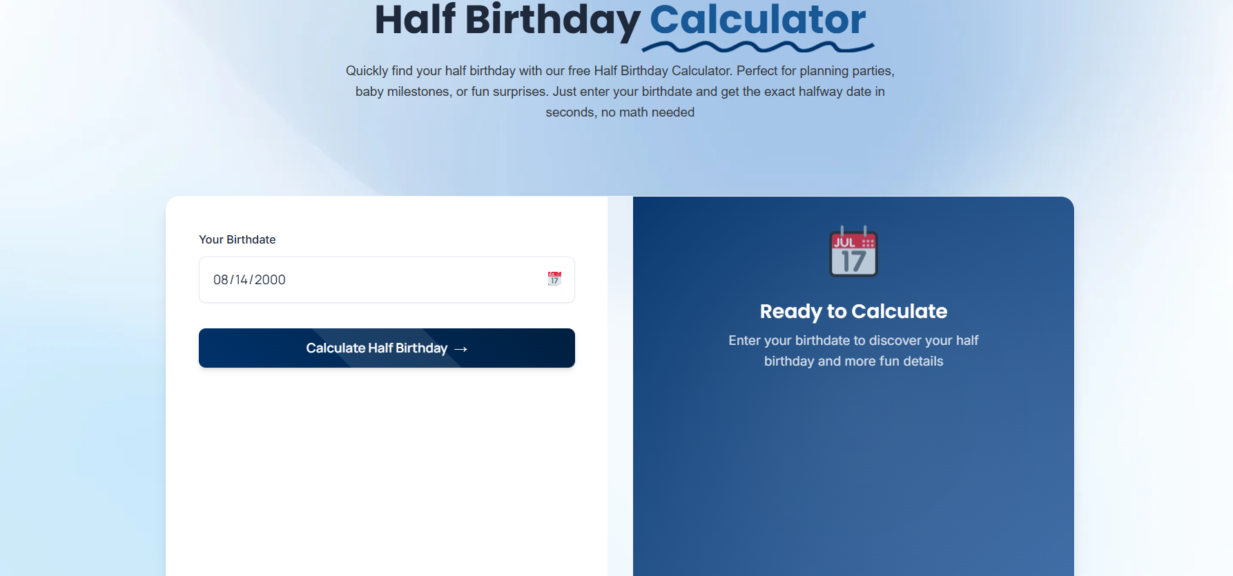 Half Birthday Calculator gallery image