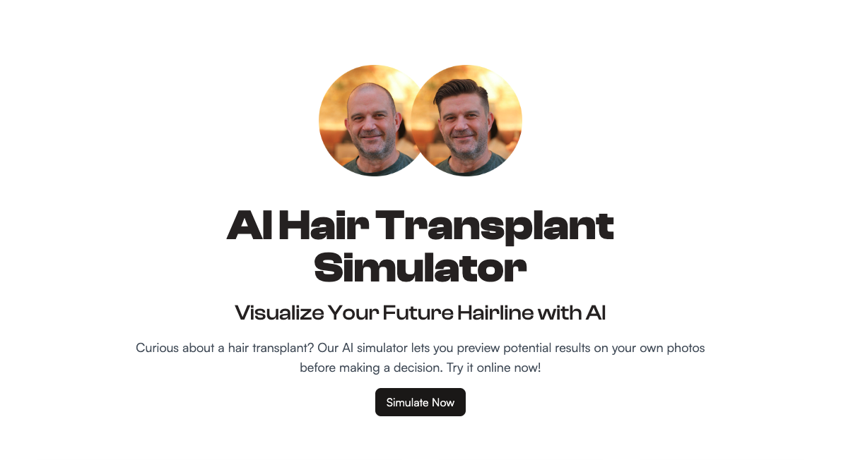 AI Hair Transplant Simulator - Main screenshot showing features and interface