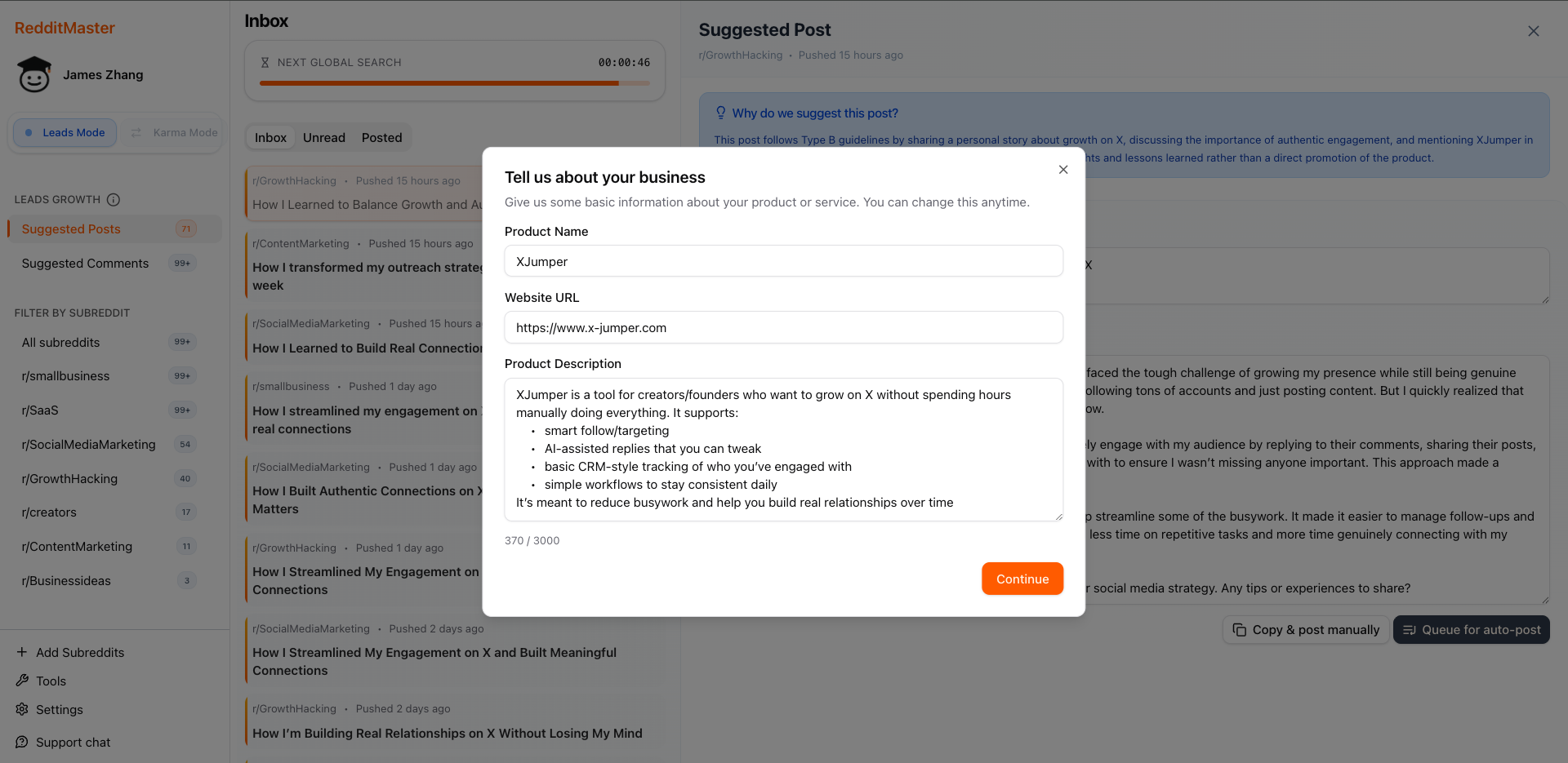 RedditMaster - Screenshot 5 showing product features and functionality
