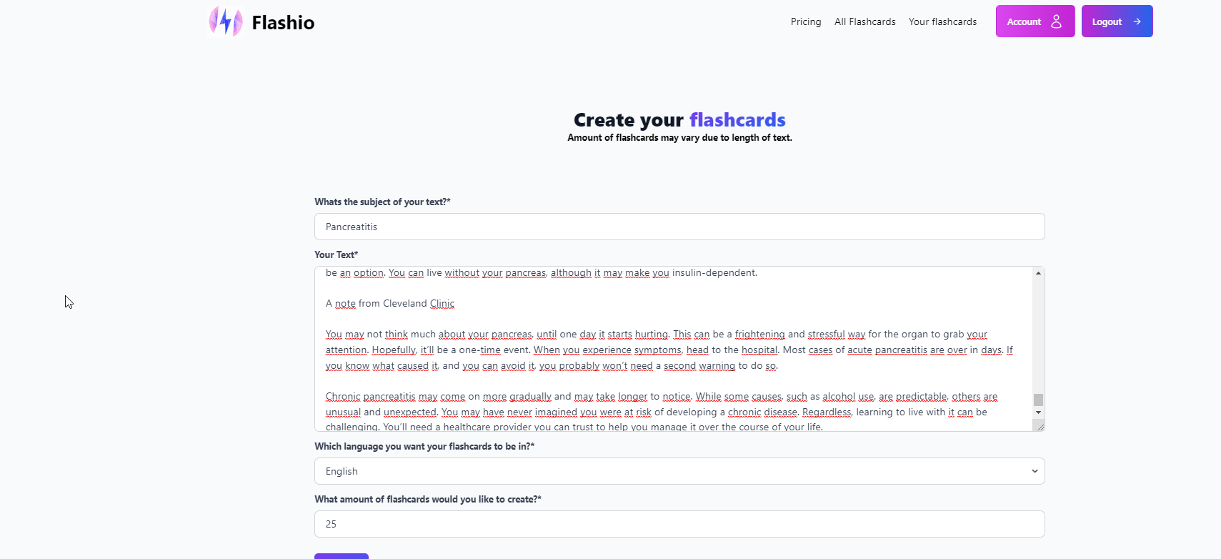 وسائط Flashio - قم بإنشاء بطاقات وميض من إدخال النص إلى ANKI و XLSX و CSV 2