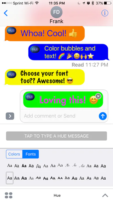 Hue - Color and Fonts for iMessages - Pick text & bubble colors