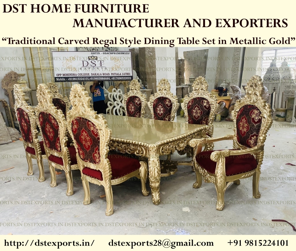 Teak Wood Walnut Finish Dining Table Set gallery image