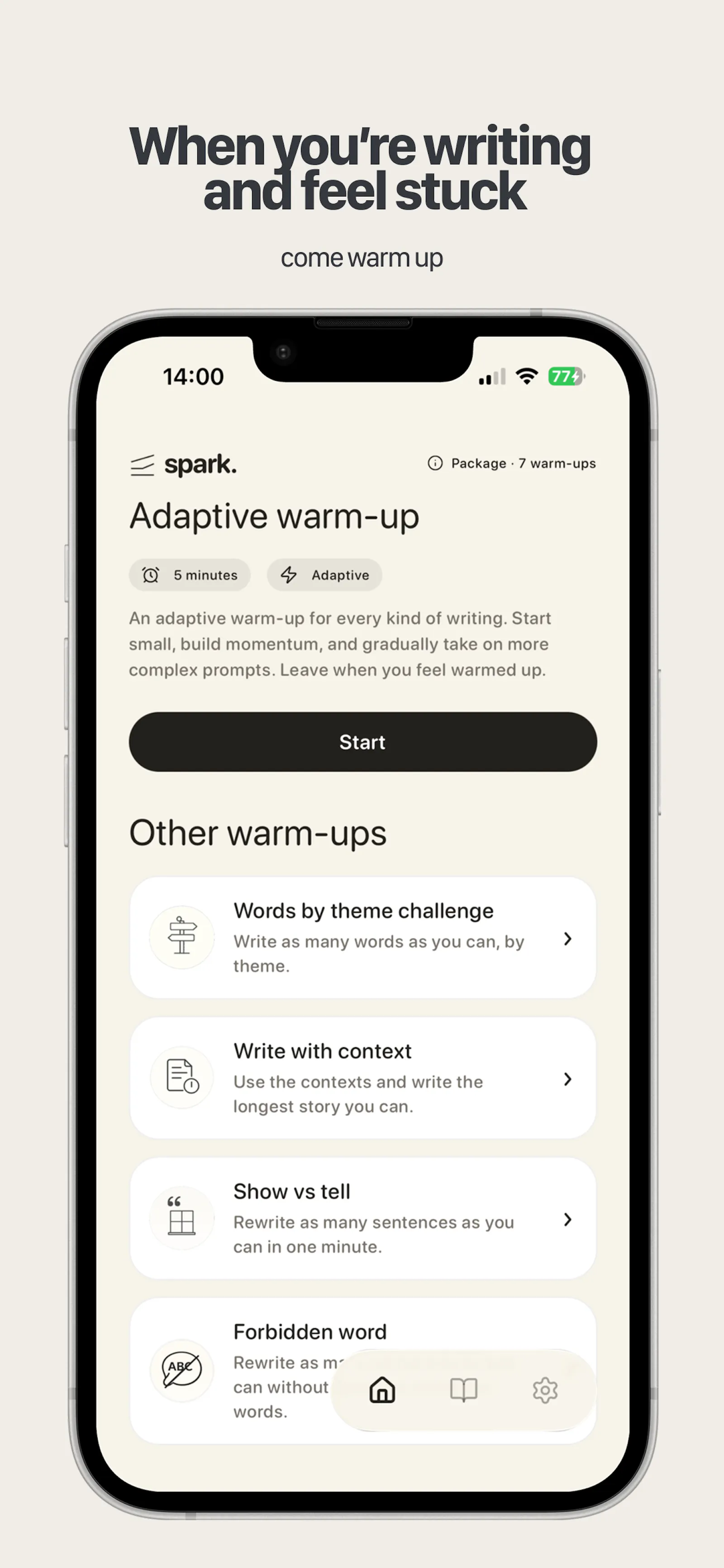 Spark: warm-up before writing screenshot 1