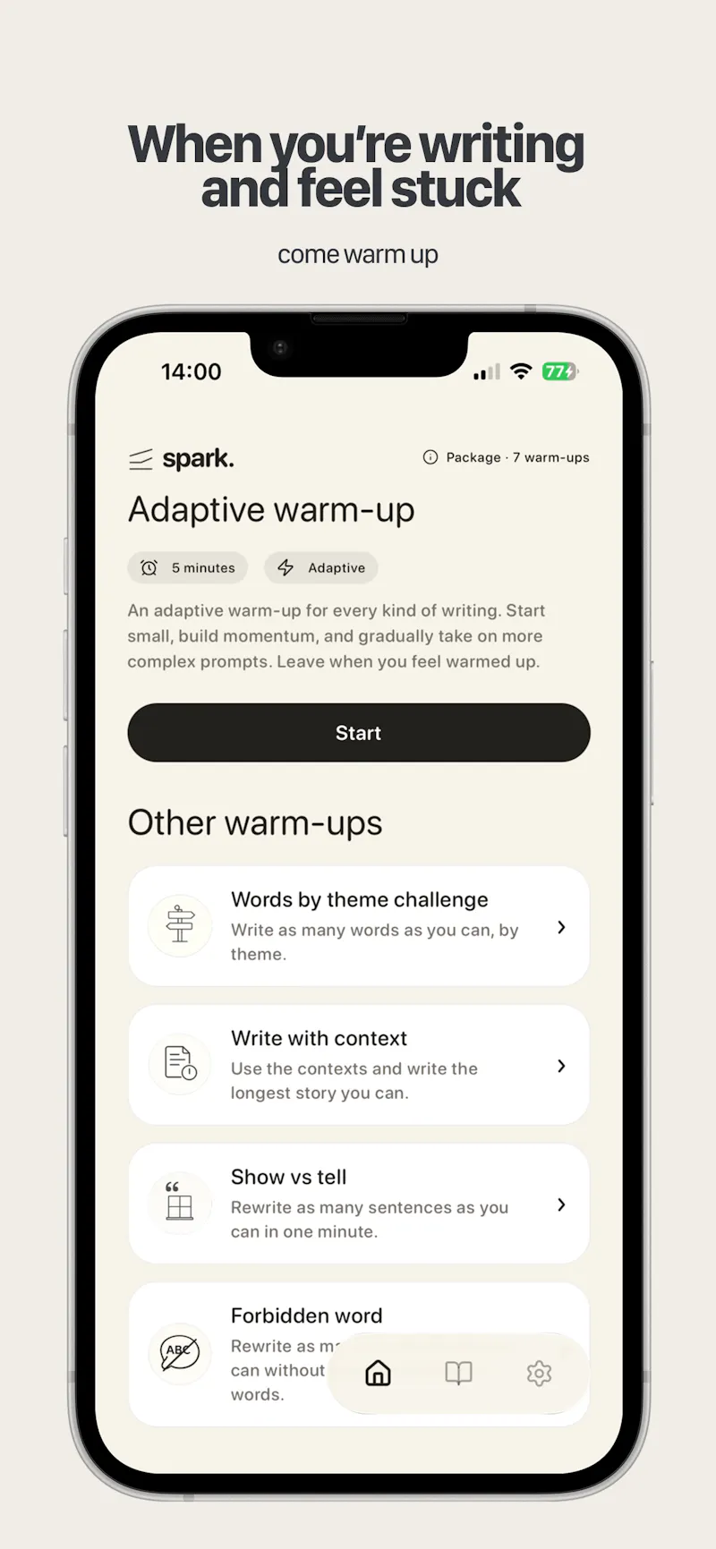 Spark: warm-up before writing screenshot 1