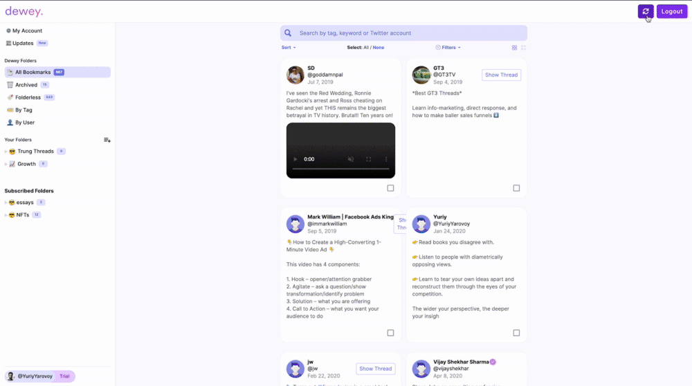 Dewey. - L'unico modo per controllare completamente i tuoi segnalibri di Twitter media 2