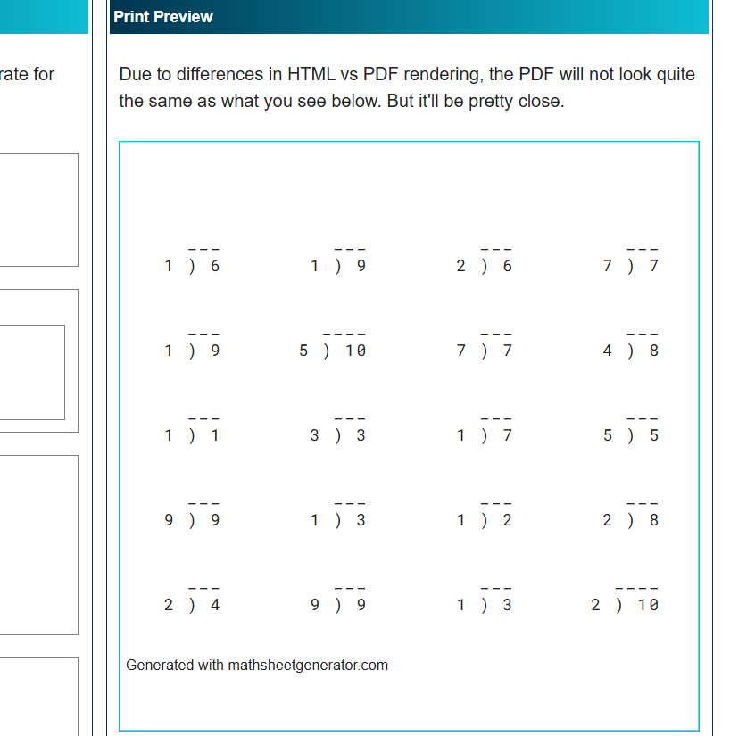 Math Sheet Generator gallery image