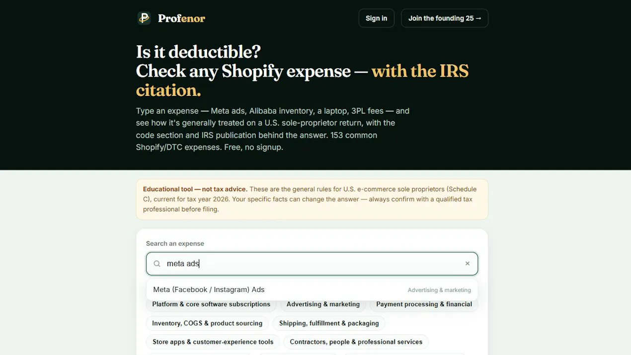 Profenor Deduction Checker product