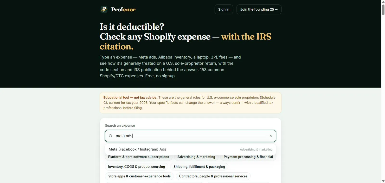 Profenor Deduction Checker screenshot 2