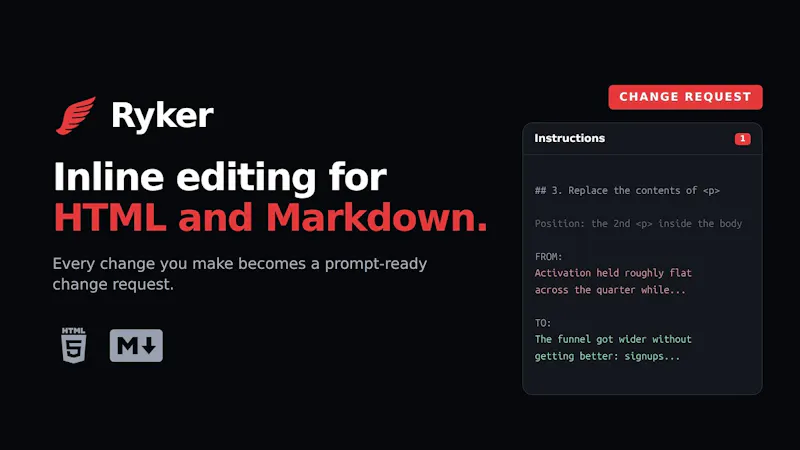 Ryker - Inline HTML & Markdown Editing screenshot 1 (video preview)