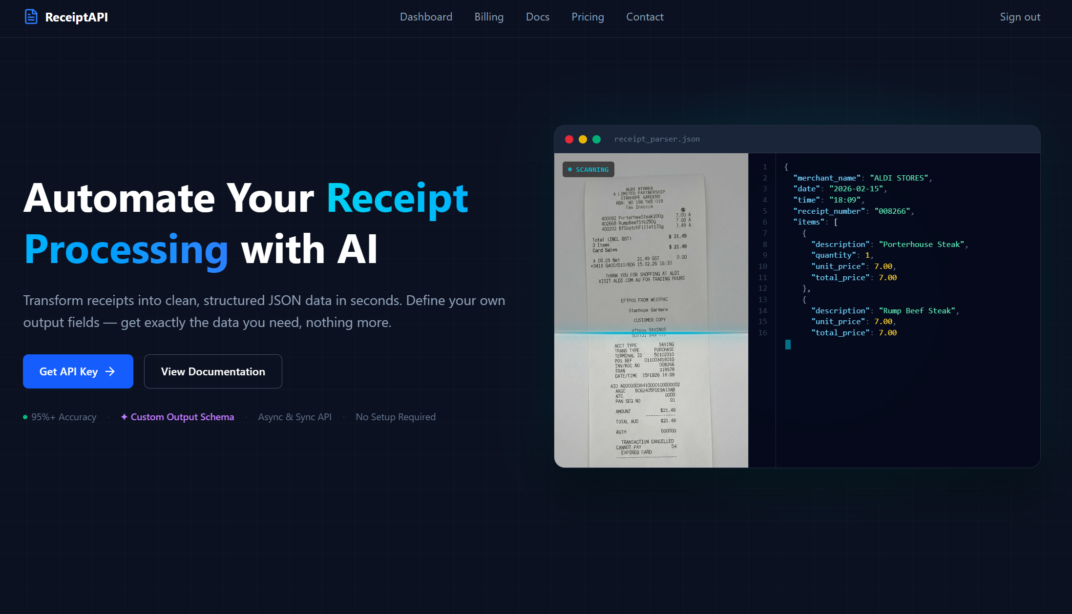 ReceiptAPI - Main product screenshot demonstrating key features and user interface