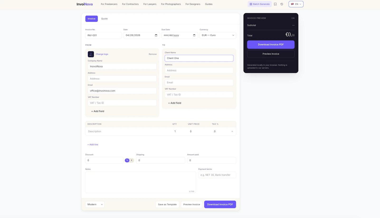 InvoiNova — Free Invoice Generator screenshot 3