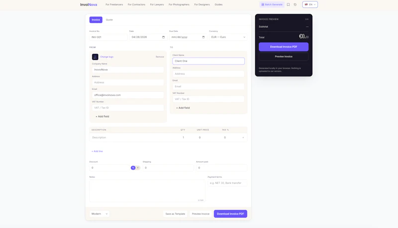 InvoiNova — Free Invoice Generator screenshot 3
