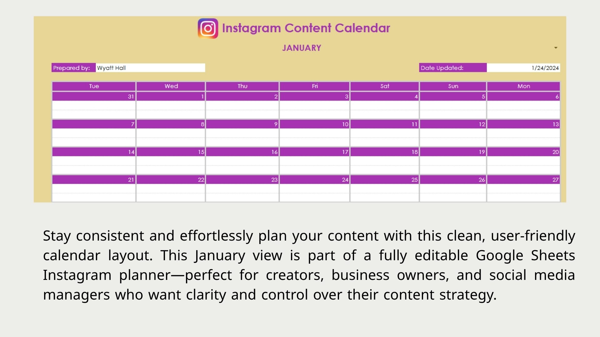 Modèle de calendrier de contenu Instagram media 1