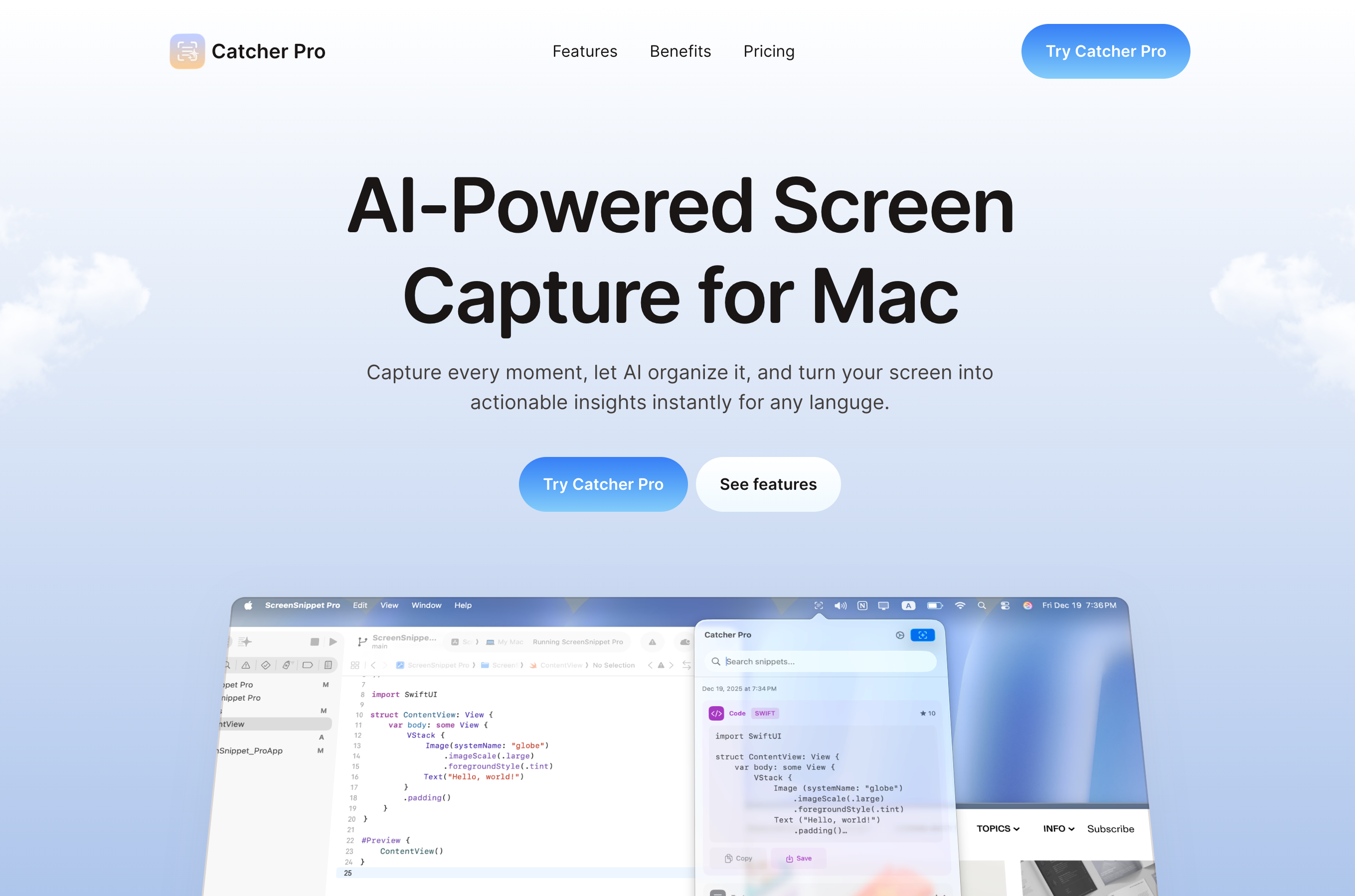 Catcher Pro - Main product screenshot demonstrating key features and user interface