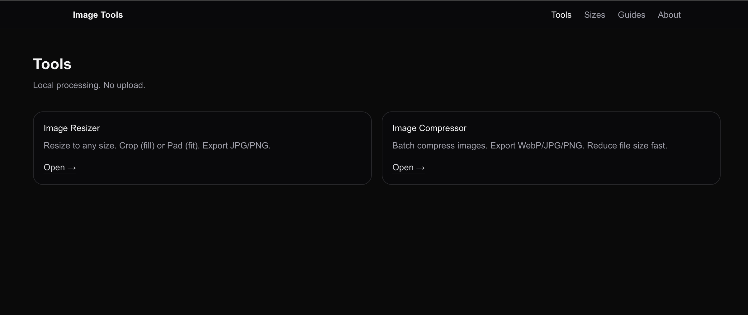 Image Processing — Local, No Upload - Main product screenshot demonstrating key features and user interface