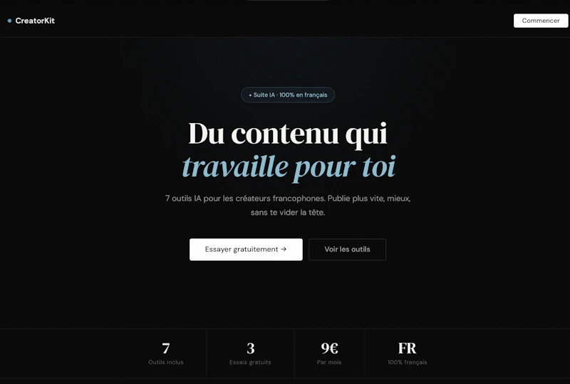 CreatorKit — Suite IA pour créateurs FR screenshot 2