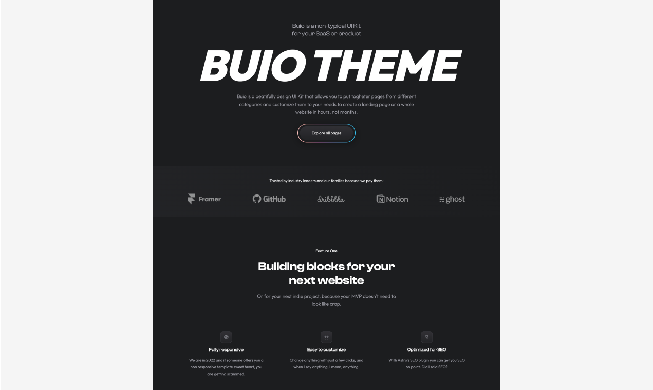 Buio UI Kit - A dark multipage theme made with Astro, Tailwind CSS & MDX media 2