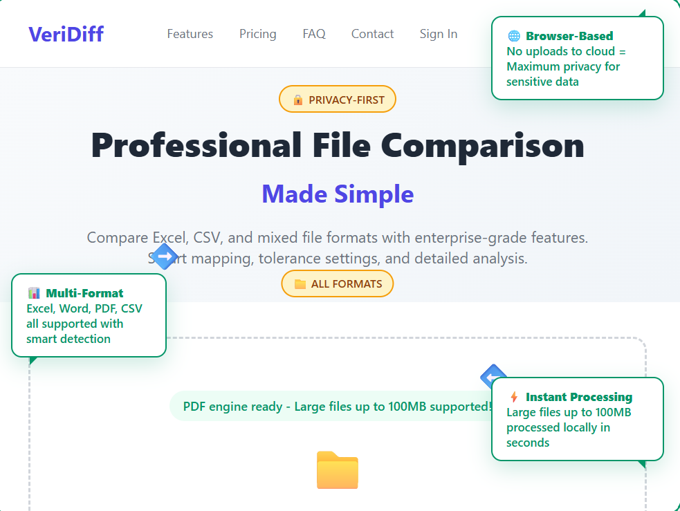 Mídia 2 de Veridiff - Comparação de documentos em seu navegador - Excel, Word, PDF, CSV