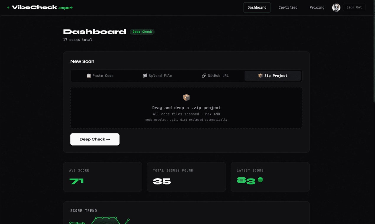 VibeCheck.expert - Screenshot 4 showing product features and functionality