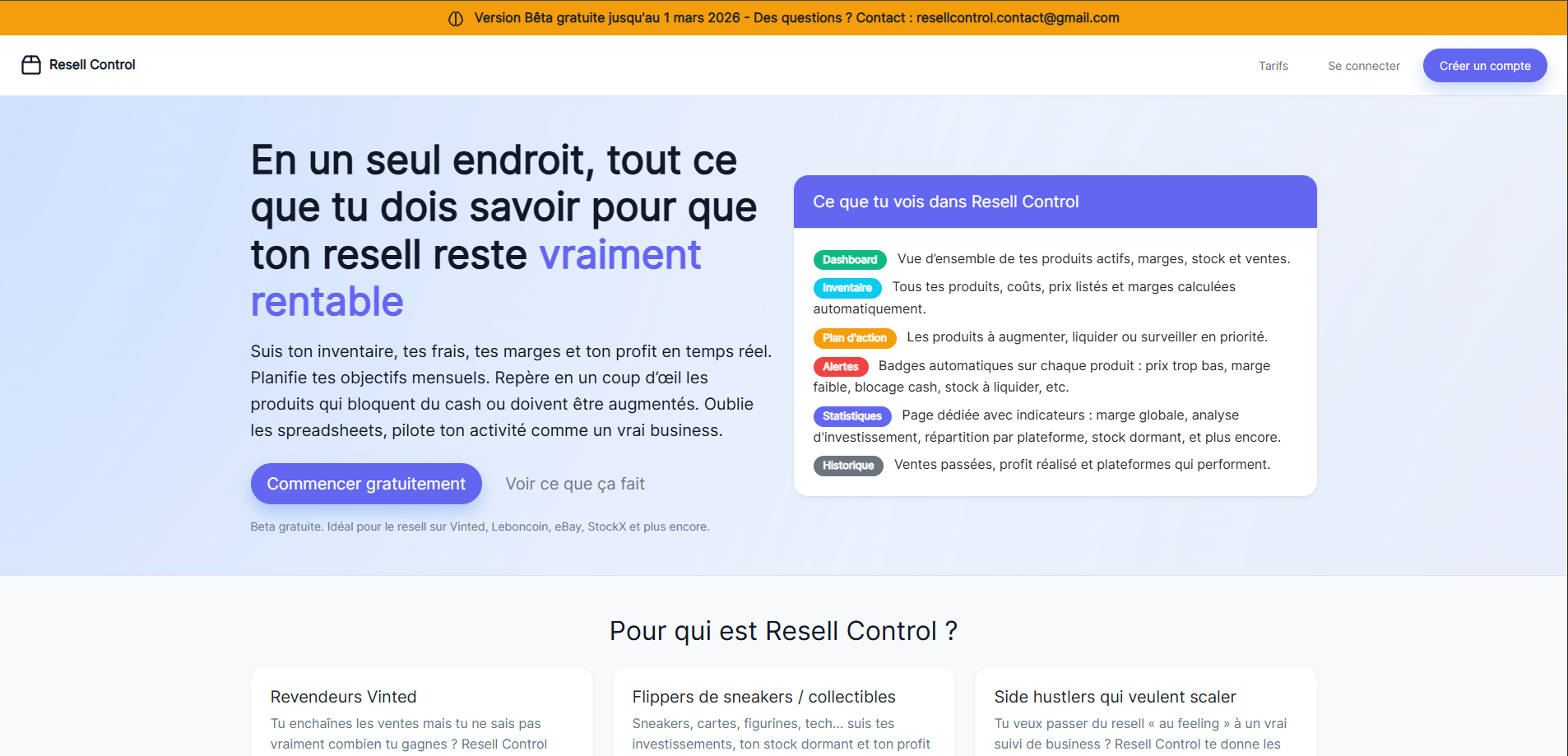 Resell Control - Main product screenshot demonstrating key features and user interface
