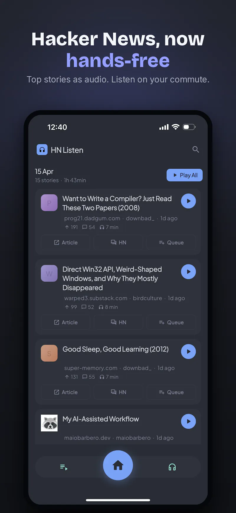 HN Listen screenshot 1