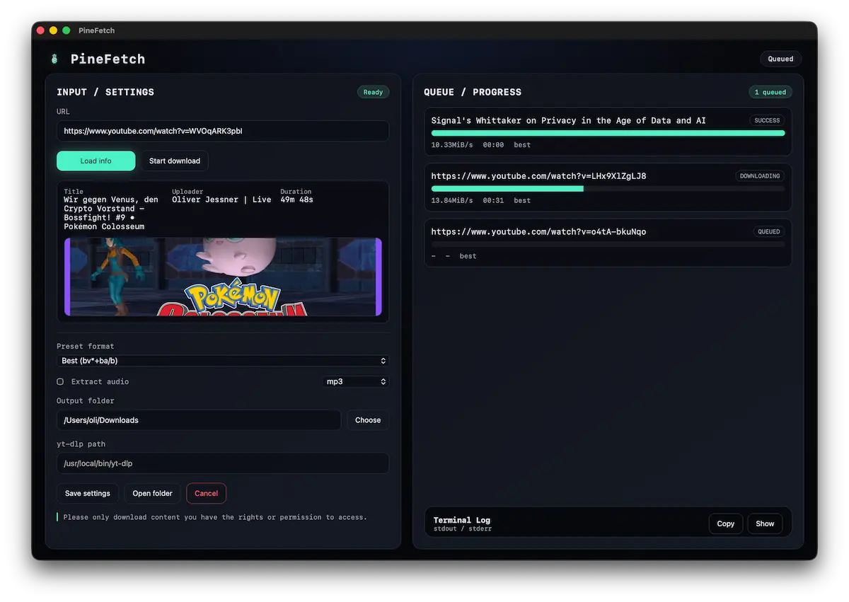 PineFetch - Main product screenshot demonstrating key features and user interface
