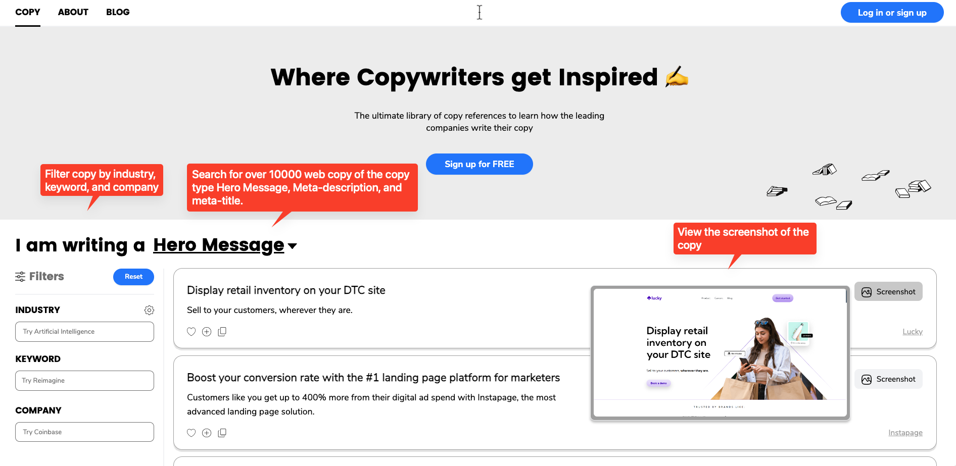 Média Copydb - Soyez inspiré par la bibliothèque Ultimate Web Copy! 1