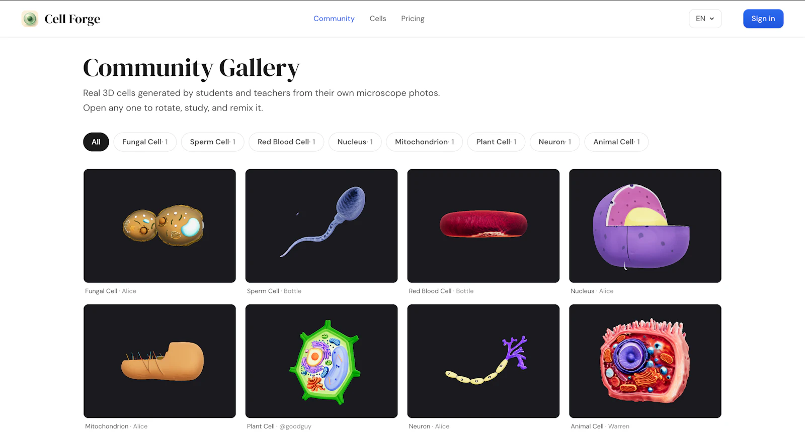 3D cell models from images — Cell Forge screenshot 3