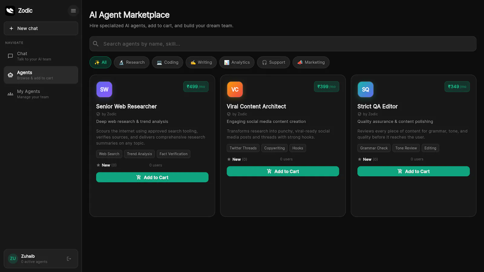 Zodic - AI Agent Marketplace screenshot 2