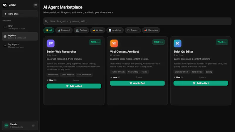 Zodic - AI Agent Marketplace screenshot 2
