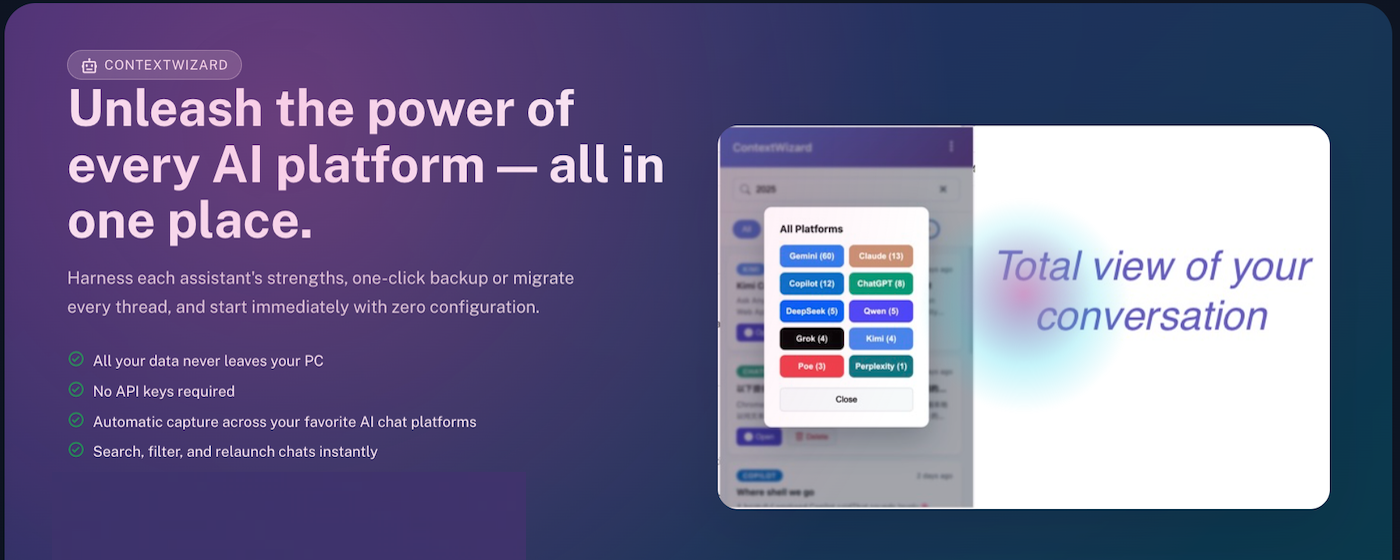 ContextWizard - Main product screenshot demonstrating key features and user interface