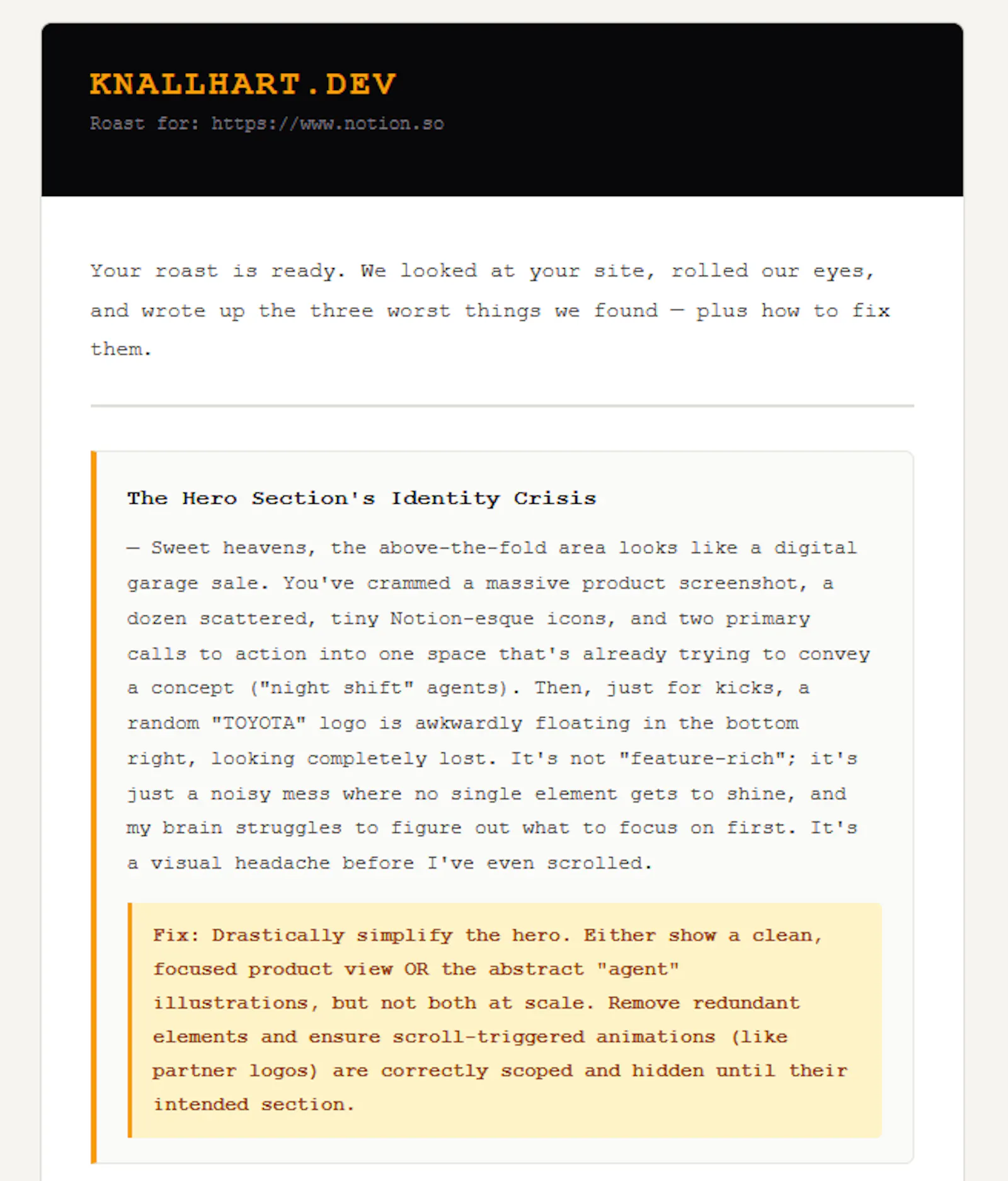 knallhart.dev - Brutally honest feedback screenshot 2