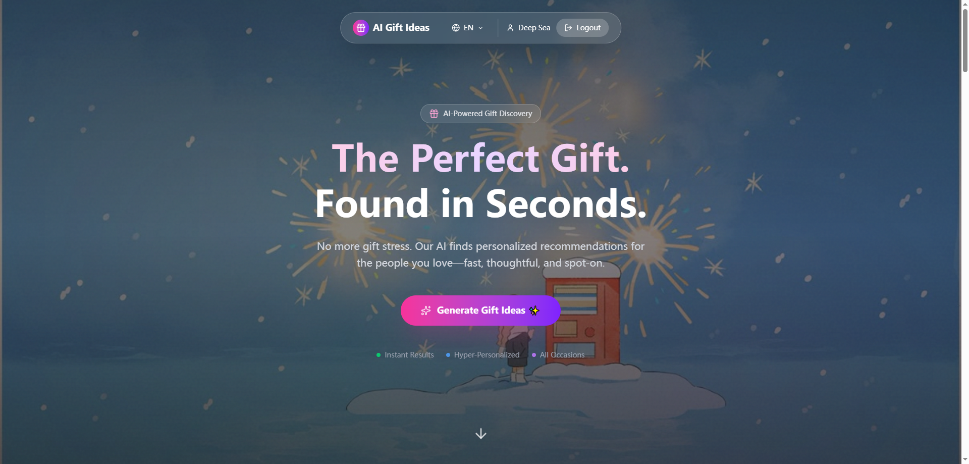Giftideas AI - Main product screenshot demonstrating key features and user interface