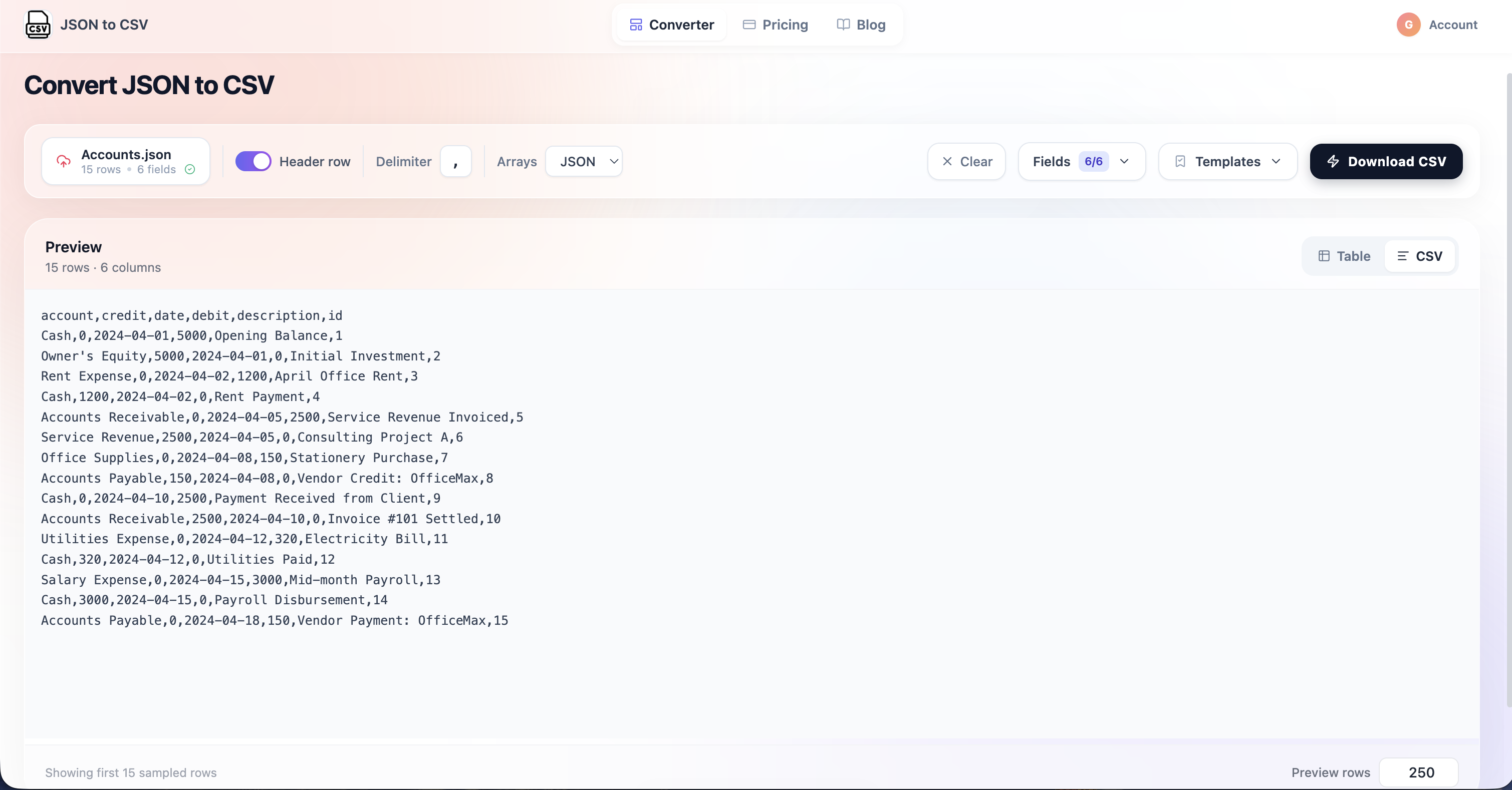 JSON to CSV gallery image