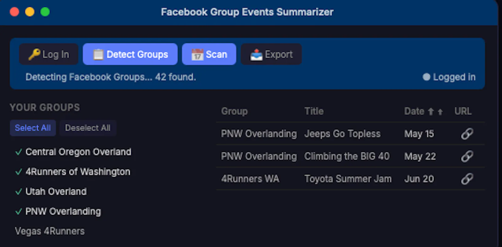 Facebook Group Events Summarizer screenshot 1