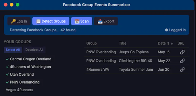 Facebook Group Events Summarizer screenshot 1