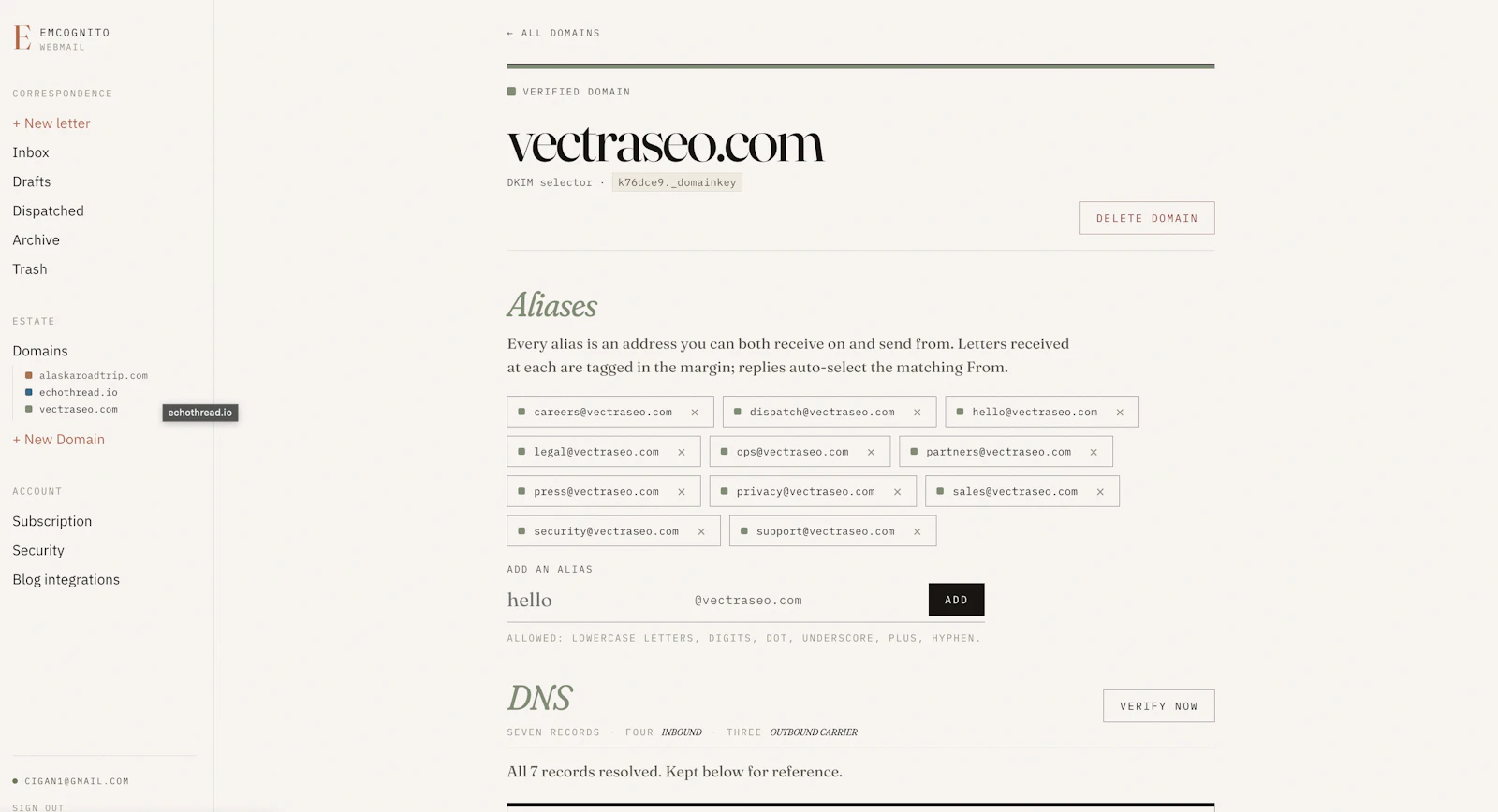 Emcognito WebMail screenshot 2