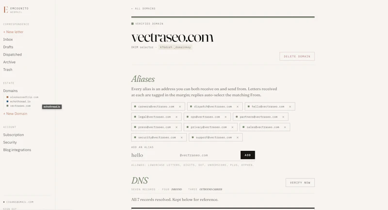 Emcognito WebMail screenshot 2