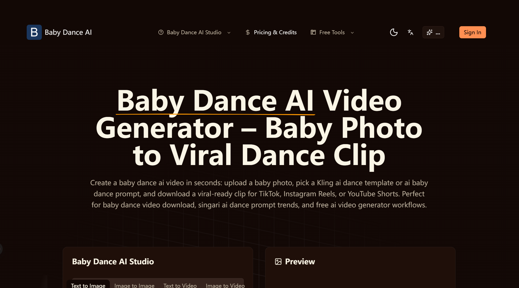 Baby Dance AI - Main product screenshot demonstrating key features and user interface
