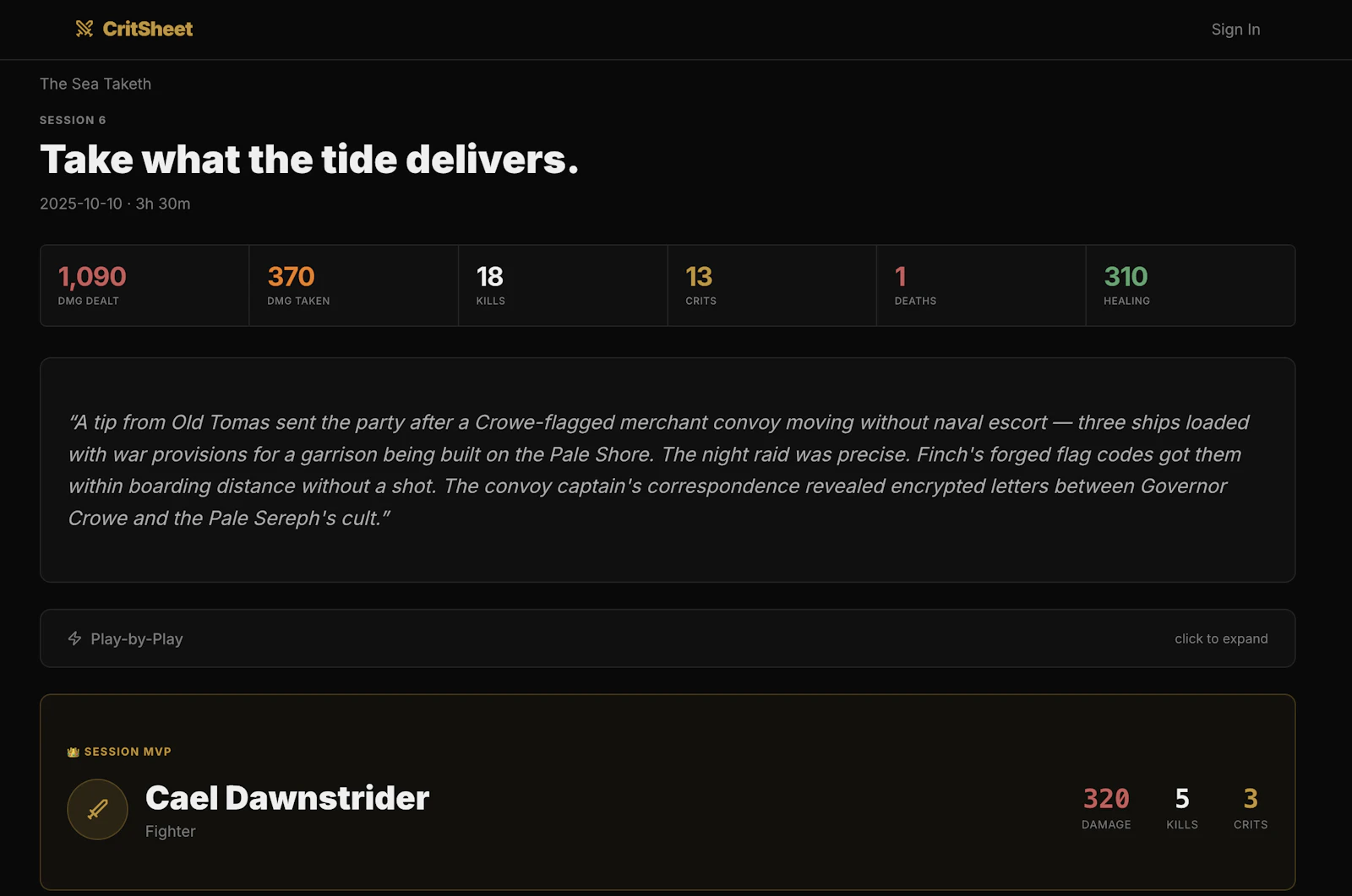 CritSheet screenshot 2