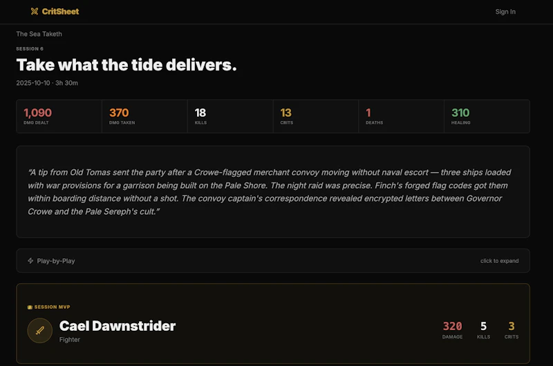 CritSheet screenshot 2