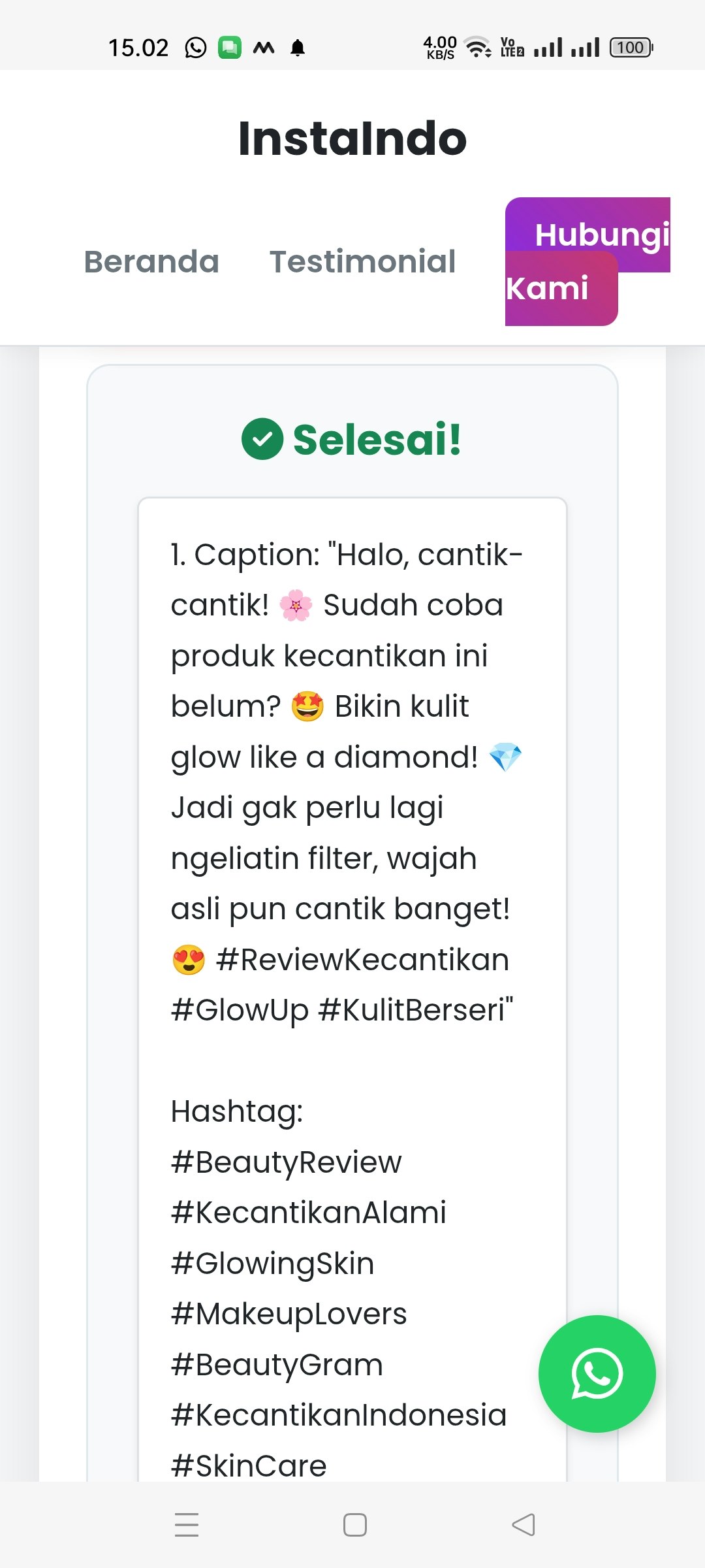 AI Viral Caption Generator by Instaindo - Main product screenshot demonstrating key features and user interface