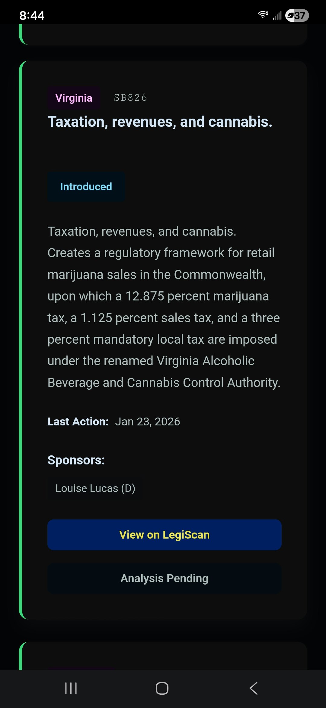 Dan K Reports - Cannabis Policy Tracker - Screenshot 5 showing product features and functionality