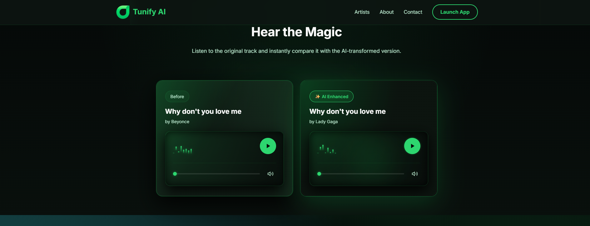 TunifyAI - Main product screenshot demonstrating key features and user interface