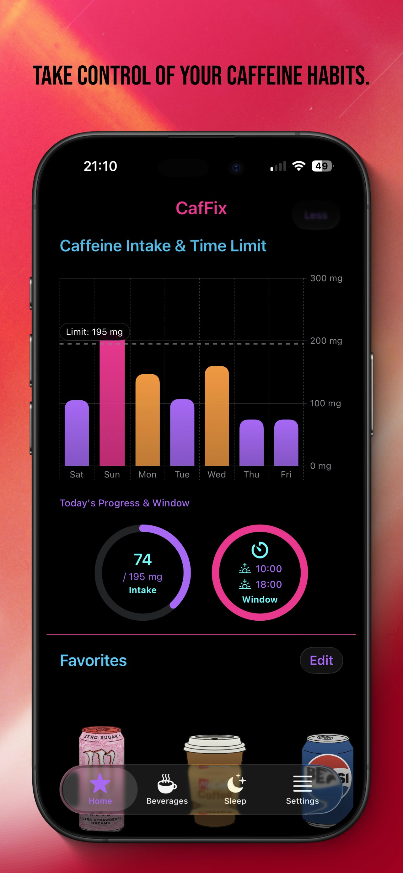 Better Caffeine Habits - Main product screenshot demonstrating key features and user interface